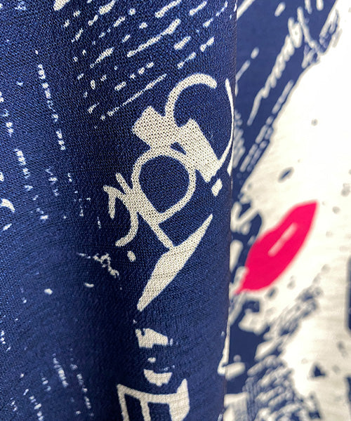 グラフィックアートプリントリブ切替長袖チュニック 26-0146