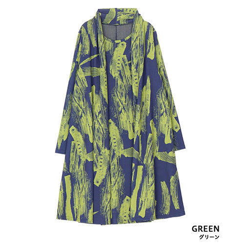 アートプリントストール風デザインAラインロングチュニック 26-0147