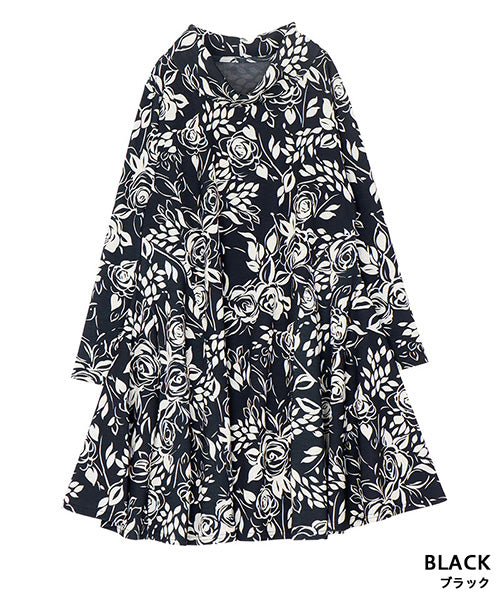 花柄オフタート切替長袖チュニック 26-0148｜40代 50代 60代 大人の