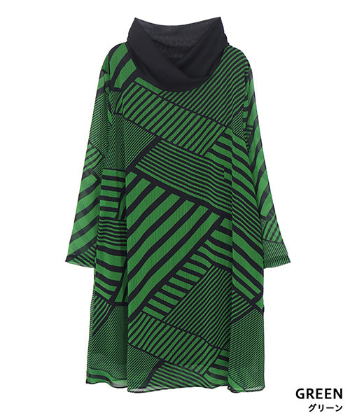 変わりドレープ襟シアー素材チュニック 26-0153｜40代 50代 60代 大人