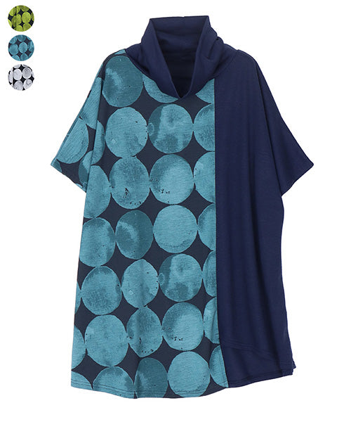 配色切替ドット柄ハイネックチュニック 26-0159｜40代 50代 60代 大人