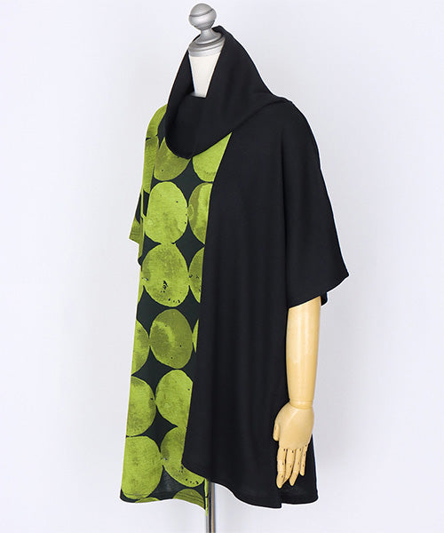 配色切替ドット柄ハイネックチュニック 26-0159｜40代 50代 60代 大人