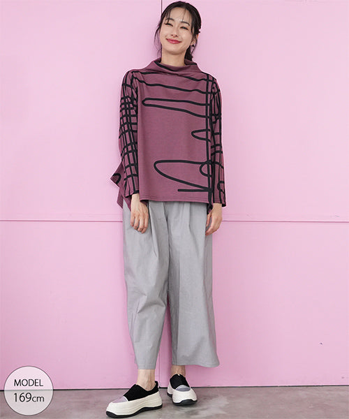 アートラインプリント変形長袖カットソー 26-0162