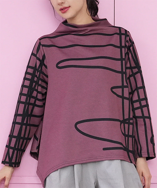 アートラインプリント変形長袖カットソー 26-0162