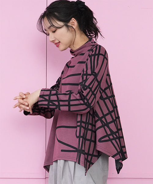 アートラインプリント変形長袖カットソー 26-0162