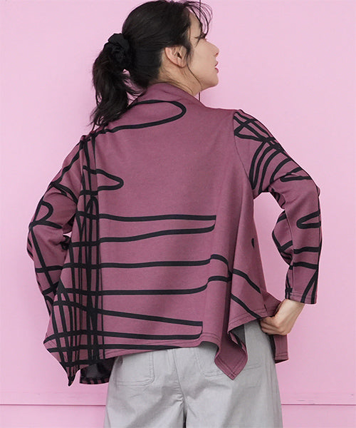 アートラインプリント変形長袖カットソー 26-0162