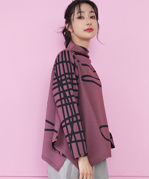 アートラインプリント変形長袖カットソー 26-0162