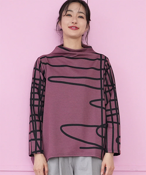 アートラインプリント変形長袖カットソー 26-0162