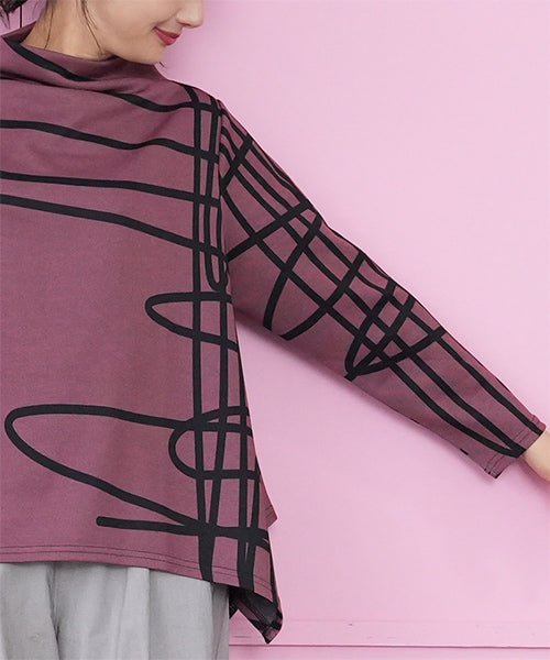 アートラインプリント変形長袖カットソー 26-0162