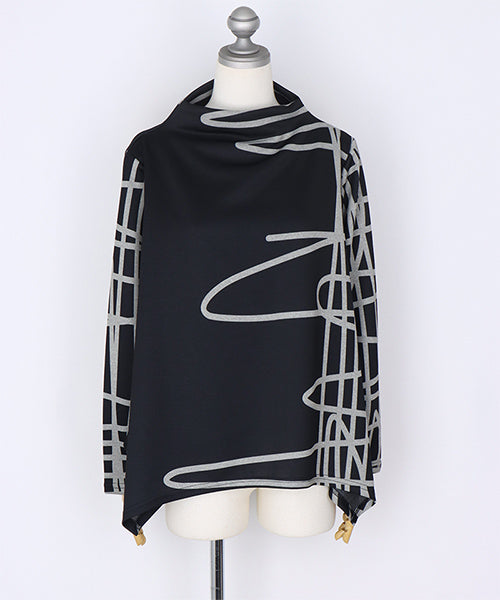 アートラインプリント変形長袖カットソー 26-0162