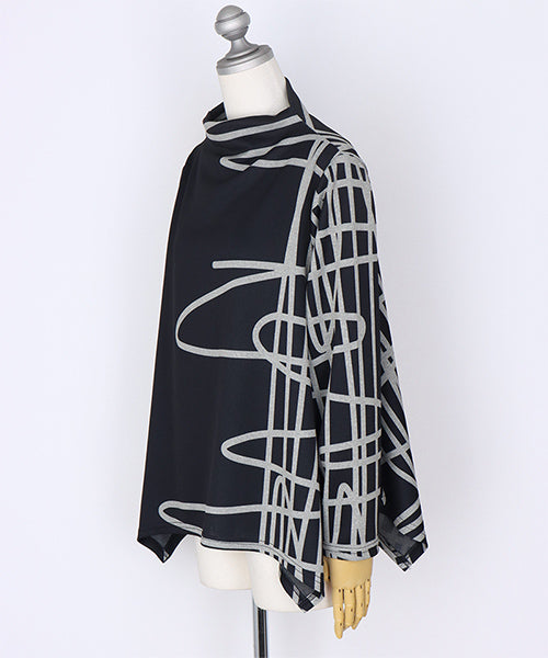 アートラインプリント変形長袖カットソー 26-0162