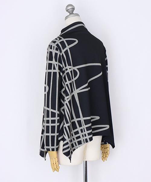 アートラインプリント変形長袖カットソー 26-0162