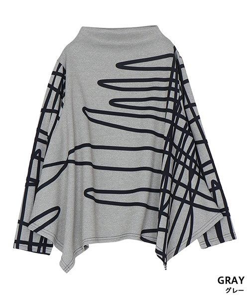 アートラインプリント変形長袖カットソー 26-0162