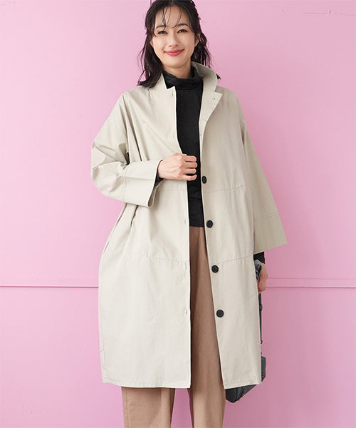 綿100％スタンドカラー長袖ロングシャツワンピース 26-0166