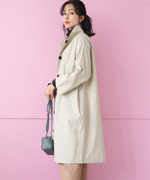 綿100％スタンドカラー長袖ロングシャツワンピース 26-0166