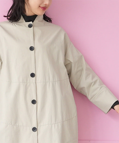 綿100％スタンドカラー長袖ロングシャツワンピース 26-0166