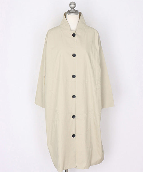 綿100％スタンドカラー長袖ロングシャツワンピース 26-0166