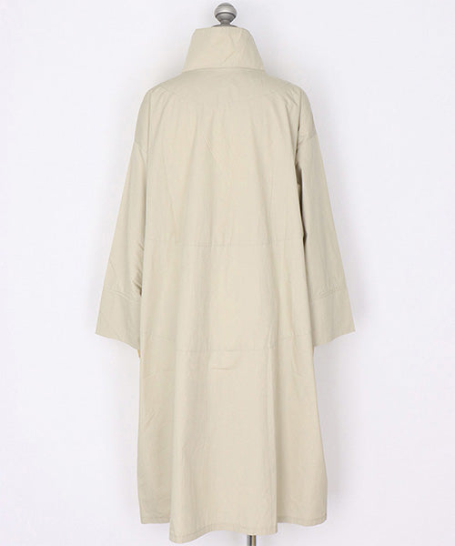 綿100％スタンドカラー長袖ロングシャツワンピース 26-0166