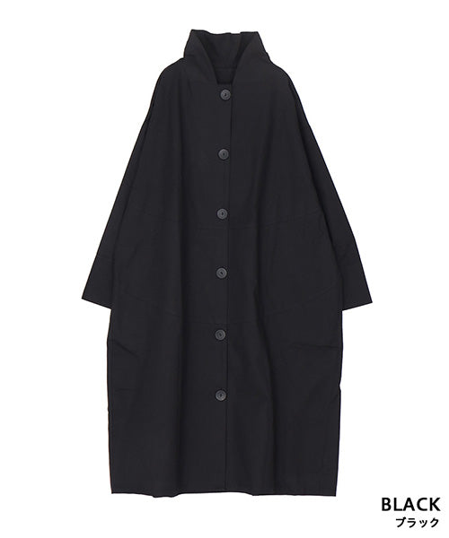 綿100％スタンドカラー長袖ロングシャツワンピース 26-0166｜40代 50代