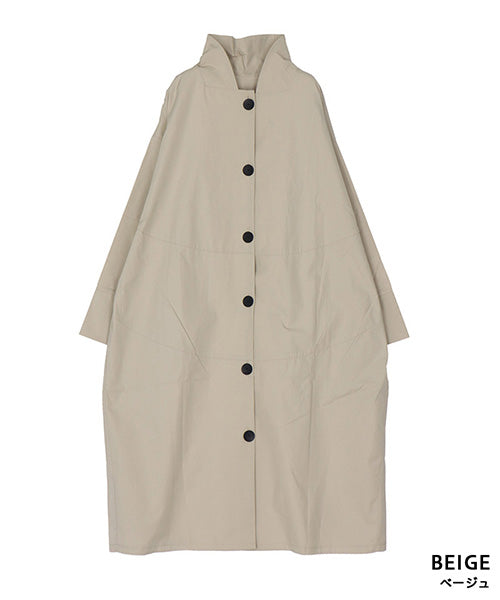 綿100％スタンドカラー長袖ロングシャツワンピース 26-0166