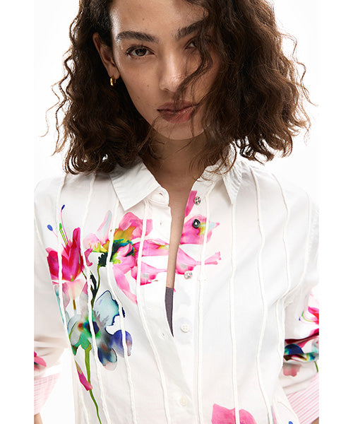 花柄プリーツ入り長袖シャツ Desigual 26SWCW11｜40代 50代 60代 大人