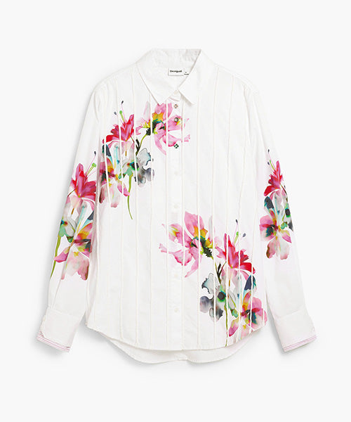 花柄プリーツ入り長袖シャツ Desigual 26SWCW11｜40代 50代 60代 大人 