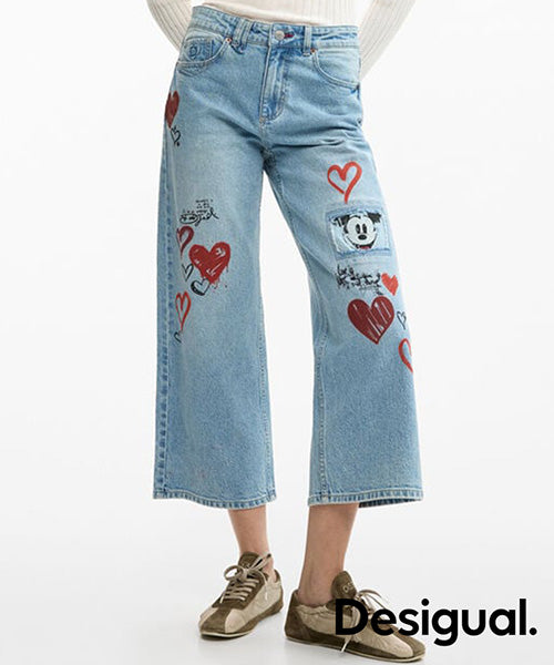 ミッキーマウス ハート柄デニムパンツ Desigual 26SWDD16｜40代 50代