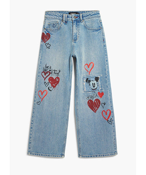 Desigual ハート柄デニムオーバーオール ミッキーマウス ハート柄デニムパンツ Desigual 26SWDD16｜40代 50代