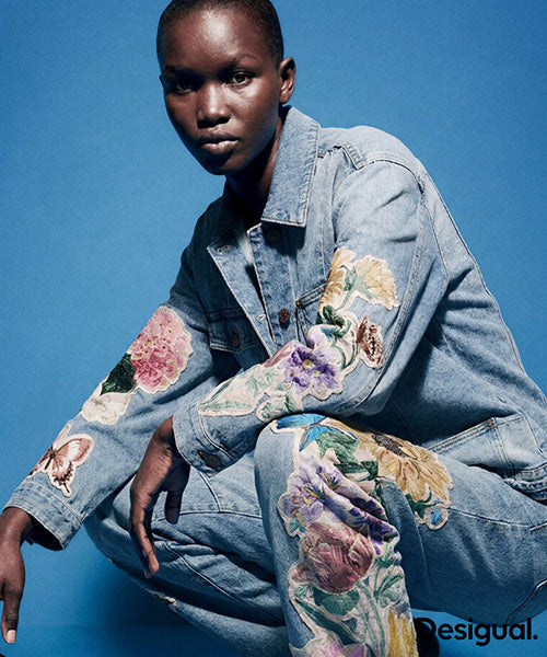 フラワーパッチワークデニムジャケット Desigual 26WWED08｜40代 50代