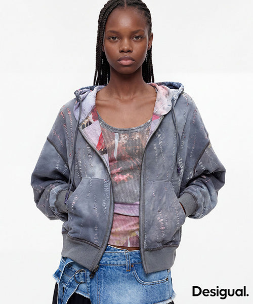 リバーシブルプリントジップパーカー Desigual 26WWSK03｜40代 50代 60