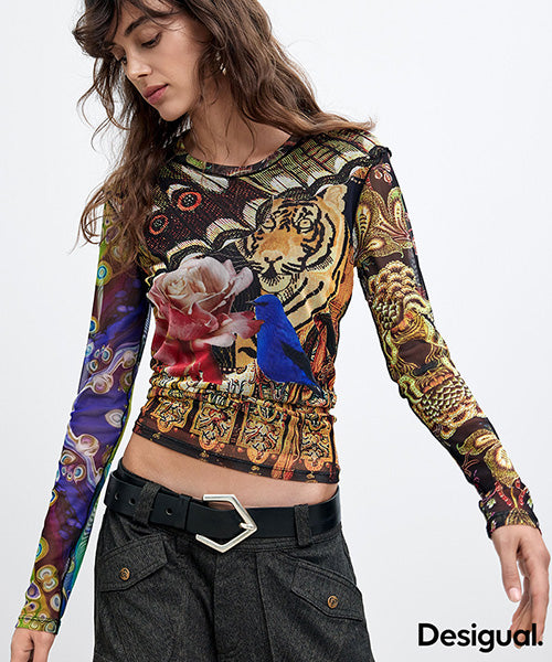ムッシュ・クリスチャン・ラクロワデザインプリント長袖ニットTシャツ Desigual 26WWTK06