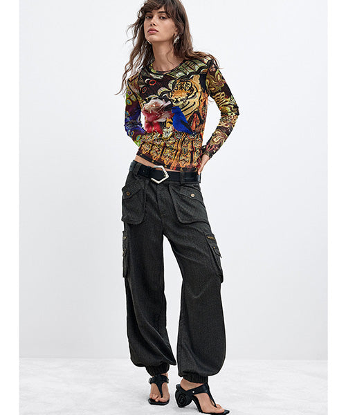 ムッシュ・クリスチャン・ラクロワデザインプリント長袖ニットTシャツ Desigual 26WWTK06