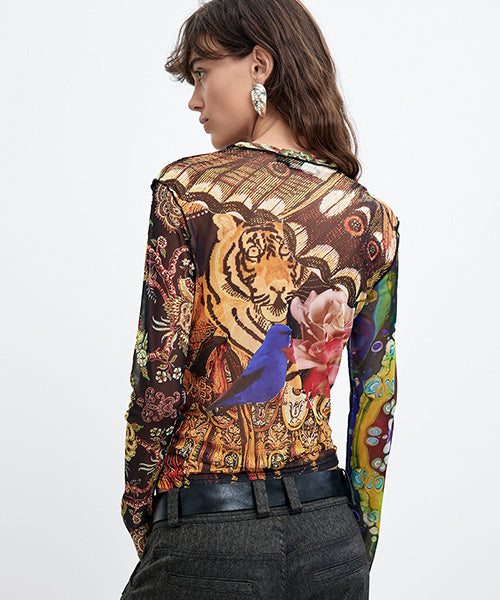 ムッシュ・クリスチャン・ラクロワデザインプリント長袖ニットTシャツ Desigual 26WWTK06