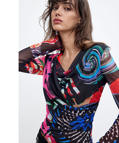 ムッシュ・クリスチャン・ラクロワデザインプリントニットTシャツ Desigual 26WWTK11
