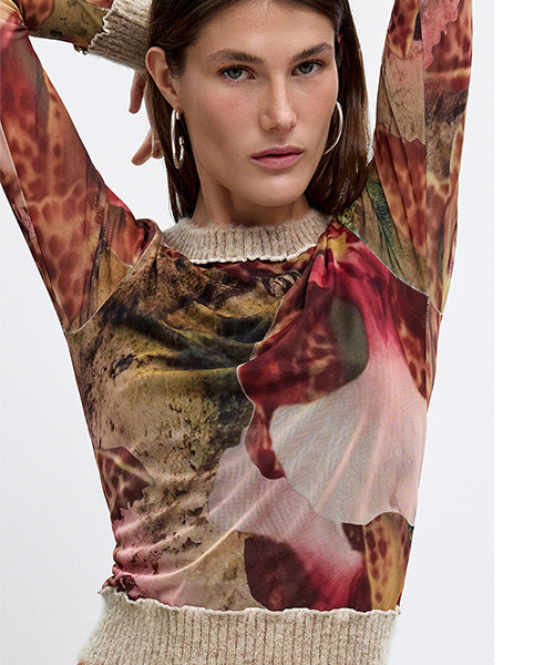 ムッシュ・クリスチャン・ラクロワデザインプリント長袖Tシャツ Desigual 26WWTK22
