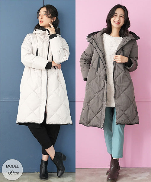 撥水加工フェイクファスナーパイピング袖リブ付ダウンコート 33-0292