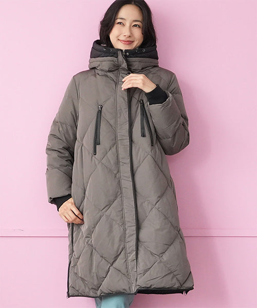 撥水加工フェイクファスナーパイピング袖リブ付ダウンコート 33-0292