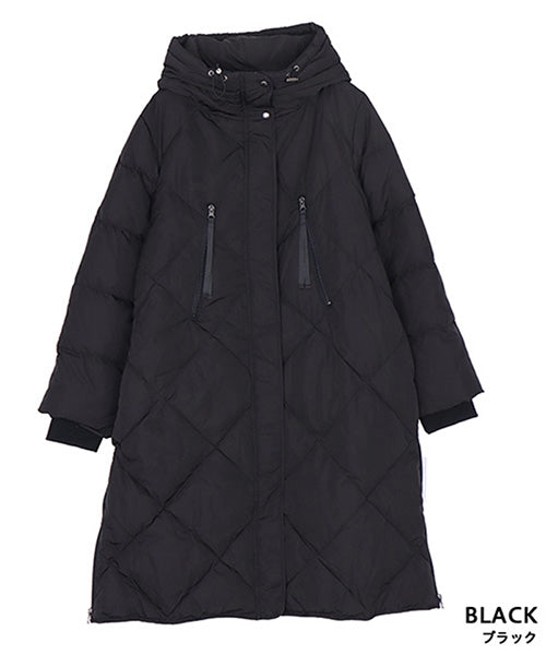 撥水加工フェイクファスナーパイピング袖リブ付ダウンコート 33-0292