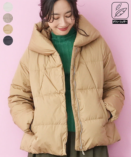撥水加工ハイネックショート丈ダウンコート 33-0293｜40代 50代 60代