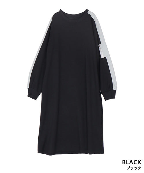 袖切替ファスナーポケット付きスウェットワンピース 33-0342｜40代 50