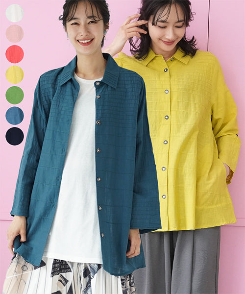 綿100％ピンタックAライン前開きシャツブラウス 33-0346