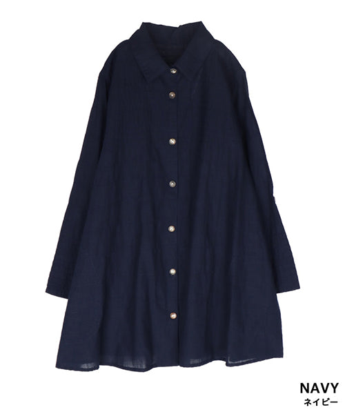 綿100％ピンタックAライン前開きシャツブラウス 33-0346｜40代 50代 60