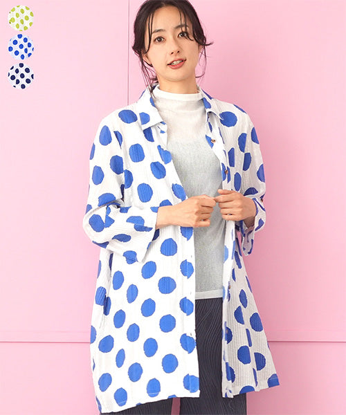 epa☆ ドット柄 ブラウス 綿100％ドット柄長袖Aラインロングシャツブラウス 33-0400｜40代