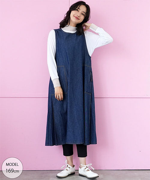 デニムステッチAラインマチジャンパースカート 33-0412｜40代 50