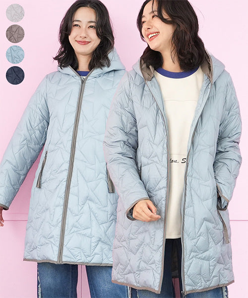 星柄キルトパイピングダウンコート