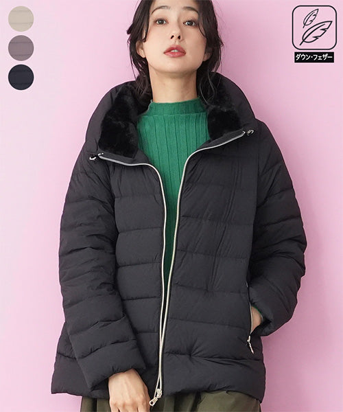 フード付き襟フェイクファーストレッチダウンジャケット 33-0430｜40代