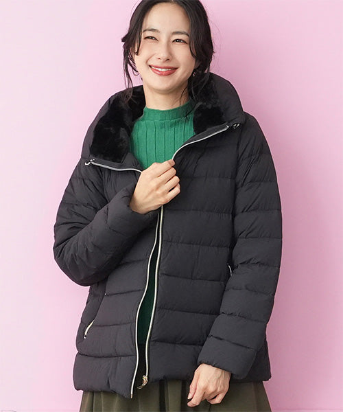フード付き襟フェイクファーストレッチダウンジャケット 33-0430｜40代