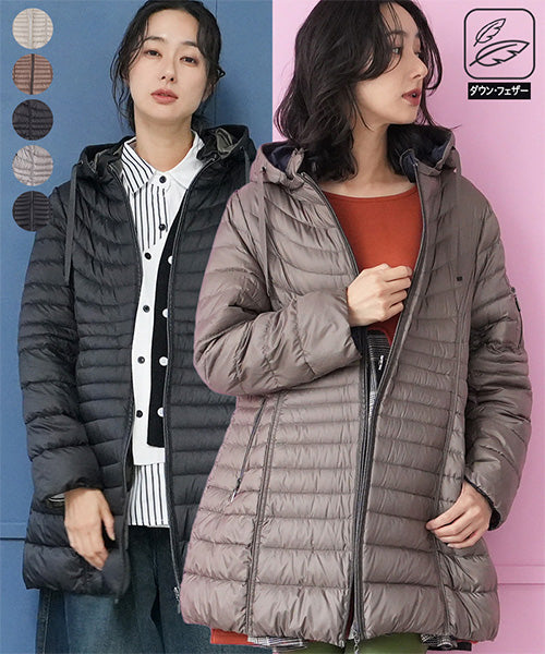 フード付き切替Aラインダウンコート 33-0453｜40代 50代 60代 大人の