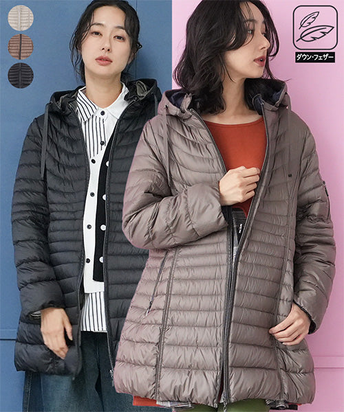 フード付き切替Aラインダウンコート