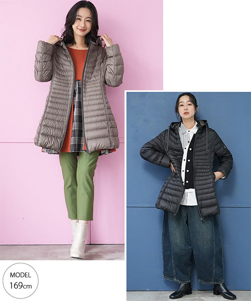 フード付き切替Aラインダウンコート 33-0453｜40代 50代 60代 大人の